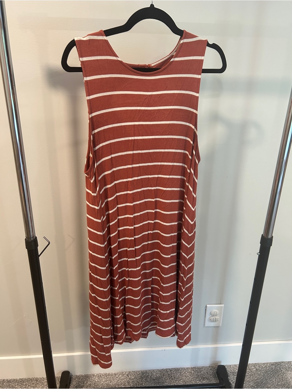 American Eagle Outfitters Rust and White Striped Sleeveless Midi Dress